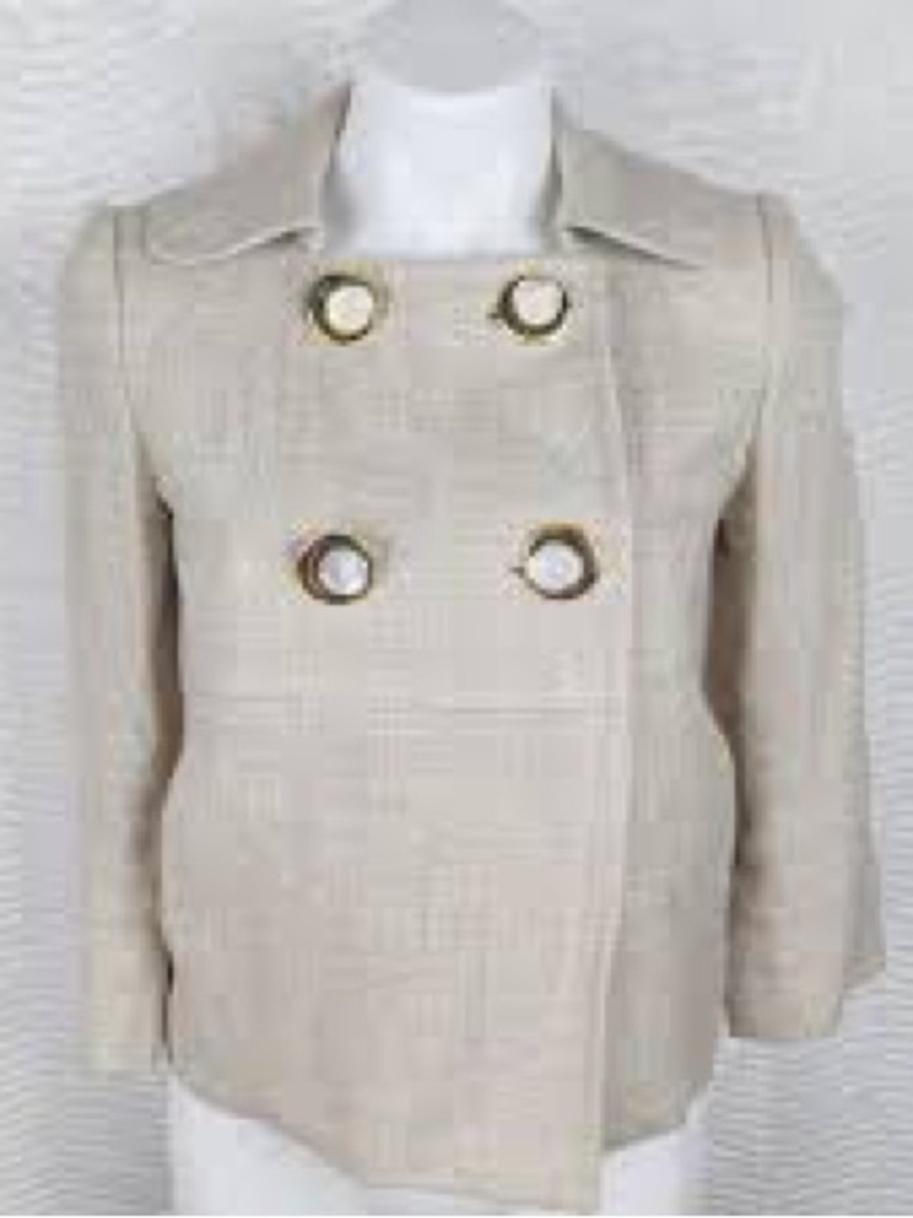 Milly Cream Double-Breasted Pea Coat with Gold-Tone‎ Ring Buttons